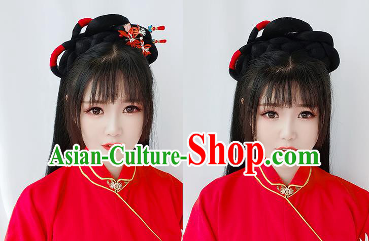 Chinese Ming Dynasty Noble Lady Wigs Best Quality Wigs China Cosplay Wig Chignon Ancient Princess Wig Sheath