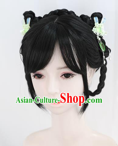 Chinese Ming Dynasty Noble Lady Bangs Wigs Best Quality Wigs China Cosplay Wig Chignon Ancient Young Girl Wig Sheath