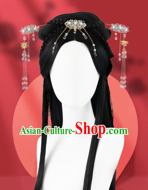 Chinese Jin Dynasty Young Lady Bangs Wigs Quality Wigs China Best Chignon Wig Ancient Noble Princess Wig Sheath and Hair Accessories