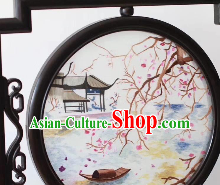China Handmade Screen Byobu Traditional Embroidery Ornaments Craft Suzhou Embroidered Painting Desk Screen