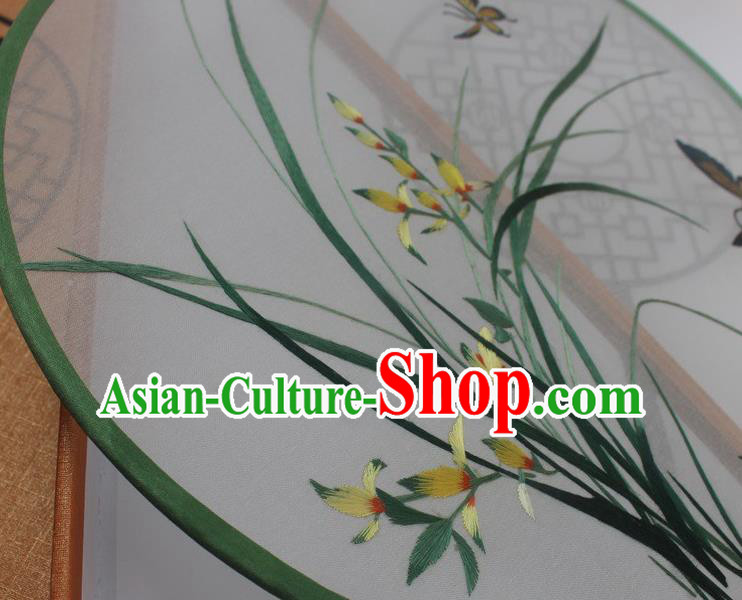 China Handmade Embroidery Orchids Double Side Silk Fan Princess Fan Traditional Embroidered Palace Fan
