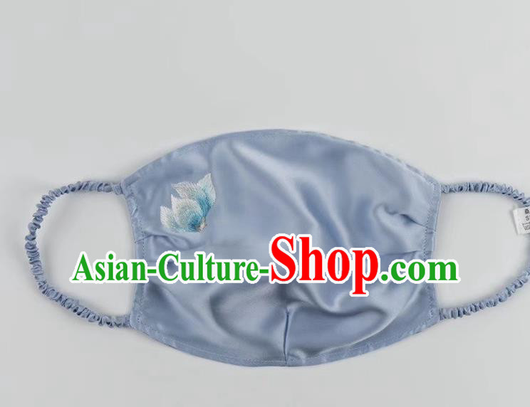Handmade Embroidered Face Mask Chinese Style Blue Silk Mask Accessories Protective Mask