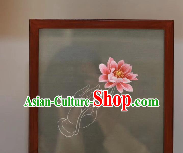 Traditional China Rosewood Table Decoration Handmade Embroidery Peony Desk Screen