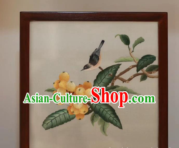 China Handmade Double Side Embroidery Hawthorn Bird Desk Screen Traditional Wedding Craft Rosewood Table Decoration