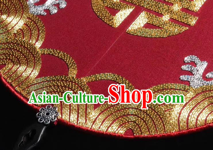 China Handmade Wedding Red Silk Fan Traditional Embroidered Palace Fan Embroidery Bride Fan