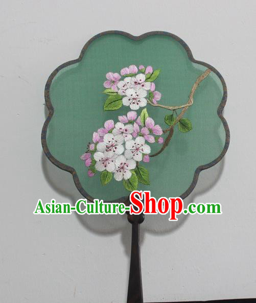 Traditional Green Silk Fan Handmade Embroidery Palace Fan Rosewood Embroidered Fans China Dance Double Side Fan