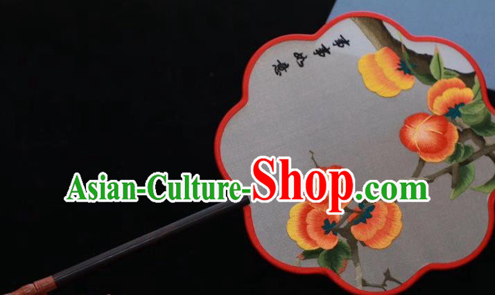 China Traditional Embroidered Palace Fan Ancient Princess Fan Handmade Embroidery Persimmon Fan Classical Dance Silk Fan