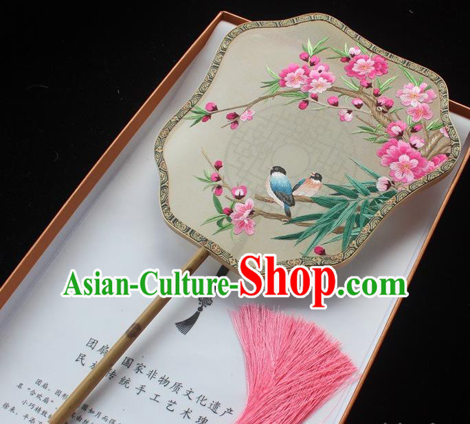 China Embroidered Silk Fans Traditional Suzhou Embroidery Plum Blossom Palace Fan Handmade Mottled Bamboo Fans