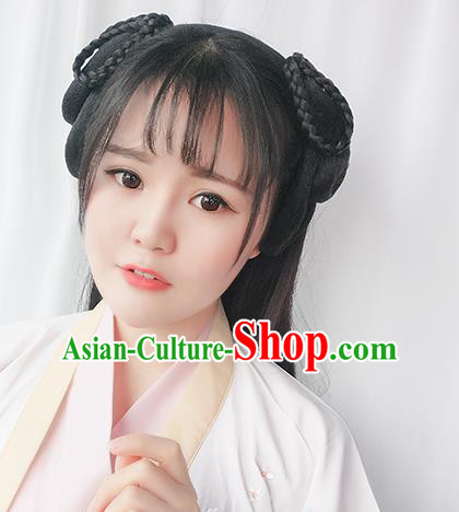 Chinese Jin Dynasty Palace Lady Wig Hairpiece Quality Wig Sheath China Ancient Cosplay Court Maid Wigs Chignon Hair Clasp