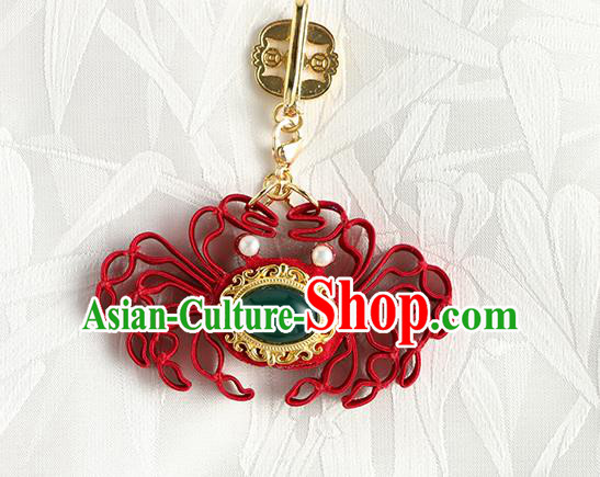 China Cheongsam Red Silk Brooch Handmade Traditional Accessories Crab Breastpin