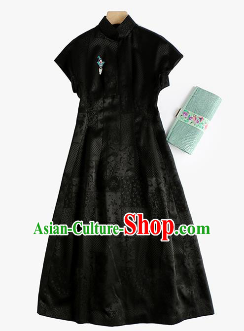 Traditional Cheongsam China National Clothing Black Qipao Dress for Women