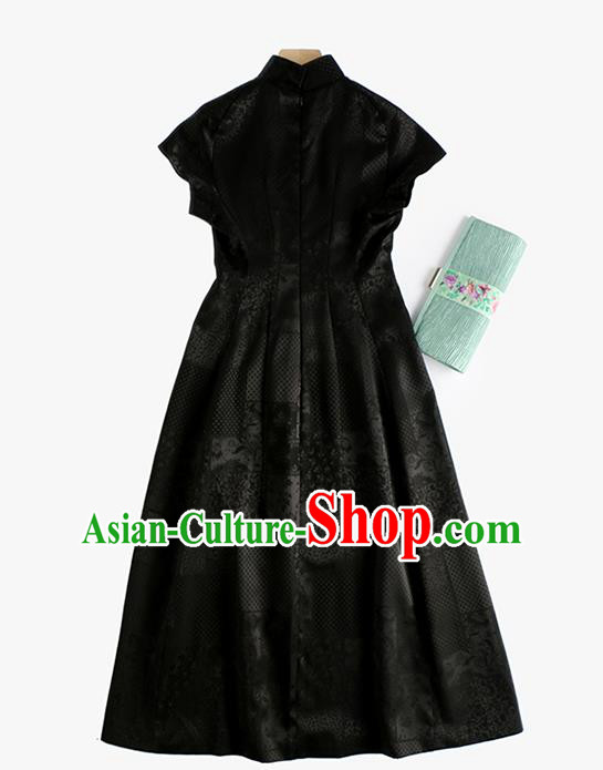 Traditional Cheongsam China National Clothing Black Qipao Dress for Women