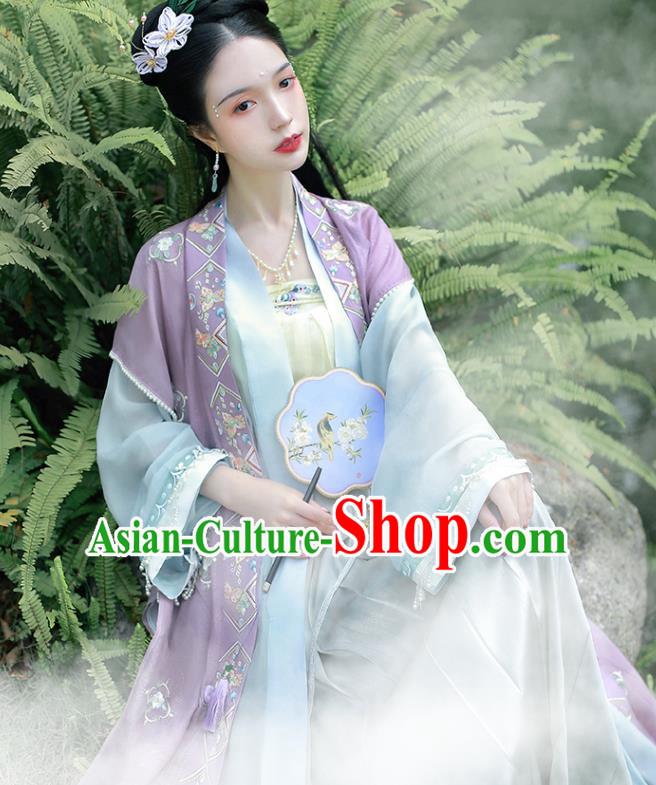 China Traditional Song Dynasty Historical Costumes Ancient Noble Women Embroidered Hanfu Dress Apparels