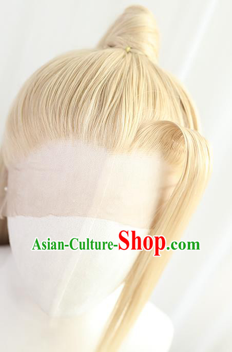 Best Chinese Drama Cosplay Swordsman Golden Wig Sheath China Quality Front Lace Wigs Ancient Young Knight Wig