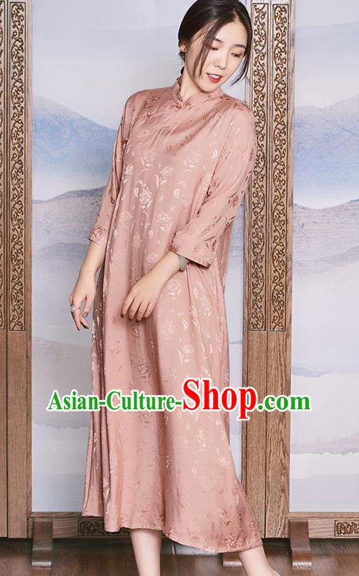 Traditional National Clothing Women Classical Cheongsam Republic of China Pink Qipao Dress