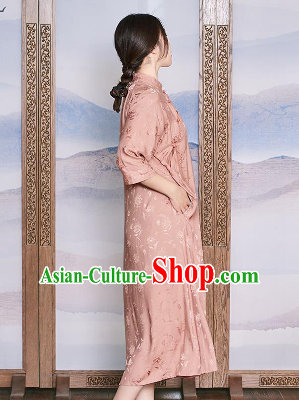Traditional National Clothing Women Classical Cheongsam Republic of China Pink Qipao Dress