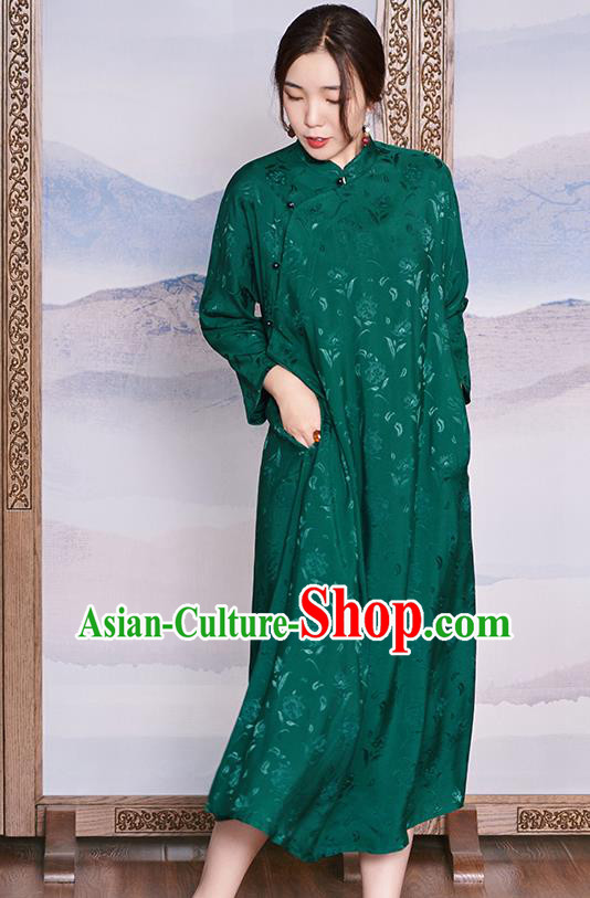 Republic of China Traditional Dress Deep Green Qipao National Clothing Women Classical Cheongsam