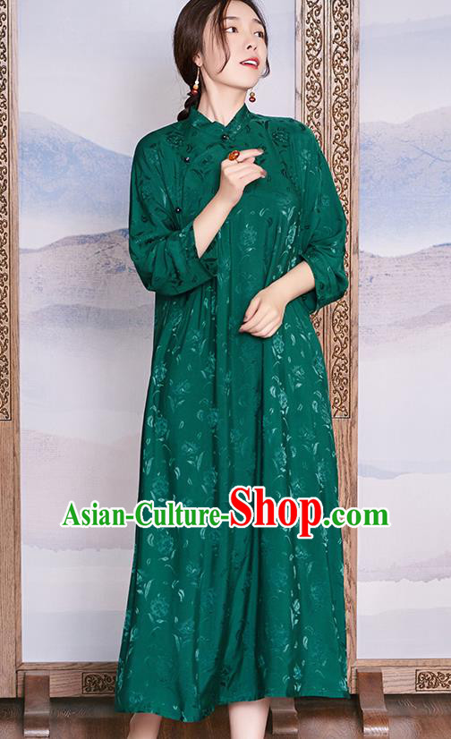 Republic of China Traditional Dress Deep Green Qipao National Clothing Women Classical Cheongsam