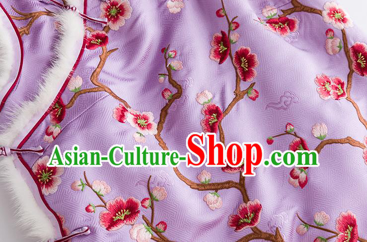 China National Clothing Traditional Women Upper Outer Garment Classical Embroidered Plum Lilac Silk Vest