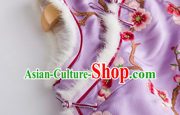 China National Clothing Traditional Women Upper Outer Garment Classical Embroidered Plum Lilac Silk Vest