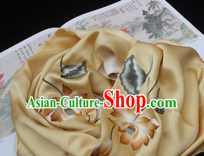 China Traditional Cheongsam Embroidered Lotus Tippet Handmade Yellow Silk Scarf