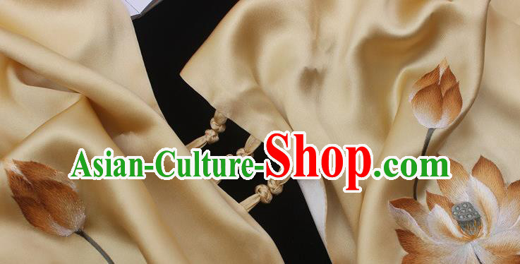 China Traditional Cheongsam Embroidered Lotus Tippet Handmade Yellow Silk Scarf