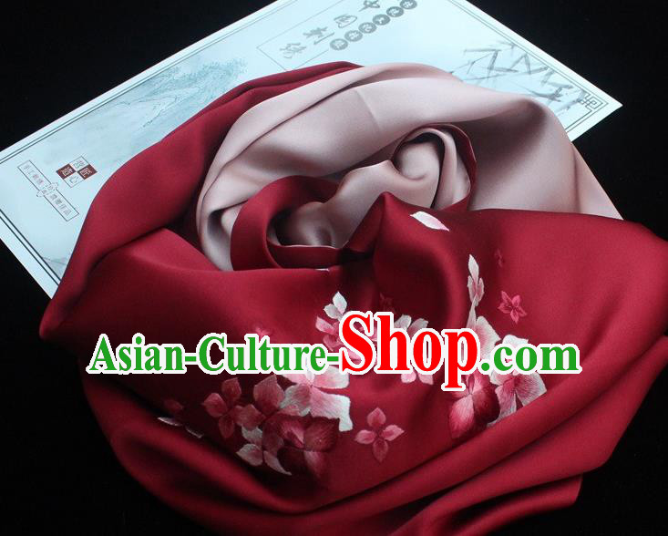 China Handmade Cheongsam Accessories Traditional Embroidered Silk Tippet Suzhou Embroidery Wine Red Scarf