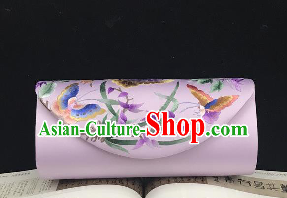China National Chain Bag Handmade Suzhou Embroidery Orchids Clutch Bag Traditional Lilac Silk Handbag