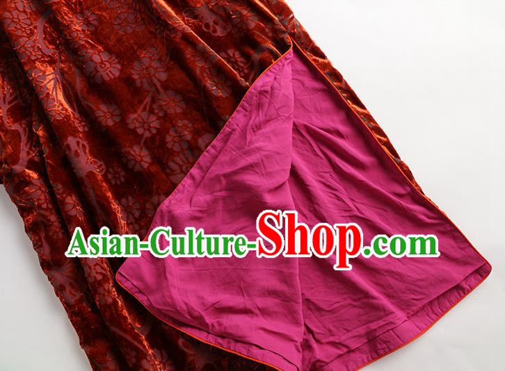 China Women Clothing Red Velvet Cheongsam Traditional Classical Long Qipao Dress