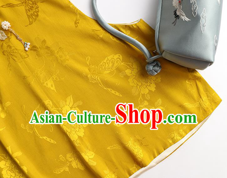 Chinese Traditional Waistcoat Costume Tang Suit Upper Outer Garment Qing Dynasty Yellow Vest