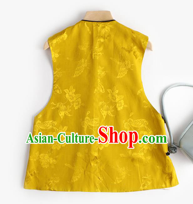 Chinese Traditional Waistcoat Costume Tang Suit Upper Outer Garment Qing Dynasty Yellow Vest