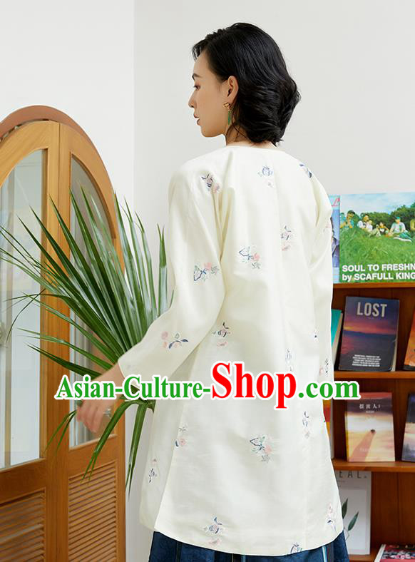 Chinese Traditional White Shirt Classical Embroidered Blouse Tang Suit Costume