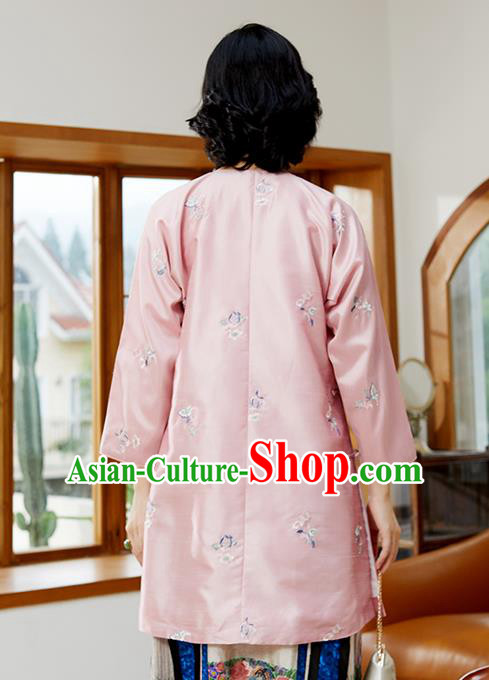 Chinese Tang Suit Costume Traditional Pink Shirt Classical Embroidered Blouse