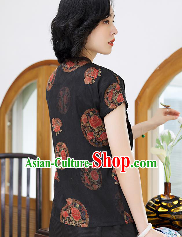 Chinese Classical Black Silk Shirt Tang Suit Costume Traditional Blouse Upper Outer Garment