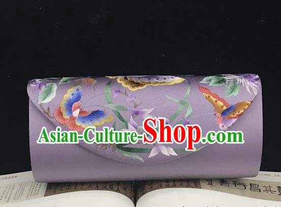 China Handmade Suzhou Embroidery Orchids Handbag Evening Bag National Violet Silk Clutch Bag