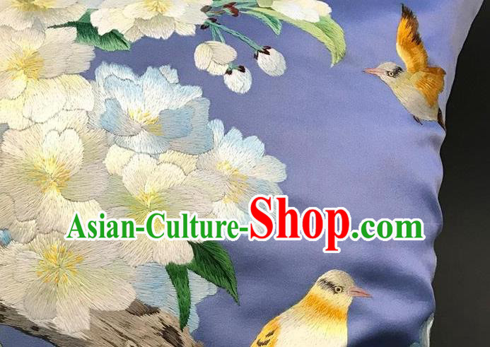 China Traditional Suzhou Embroidery Craft Embroidered Pear Flowers Lilac Silk Pillowslip