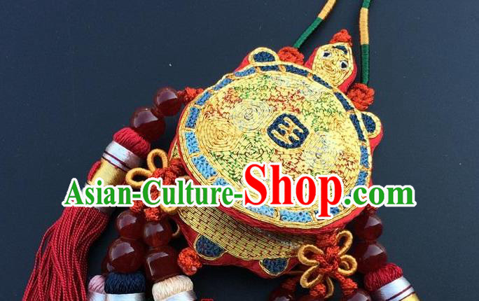 China Embroidery Tortoise Lucky Charms Accessories Traditional Embroidered Tassel Car Pendant