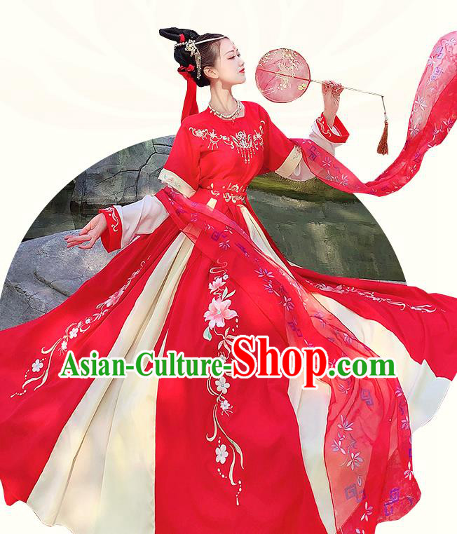 Traditional China Tang Dynasty Historical Costumes Ancient Court Princess Red Hanfu Dress Clothing
