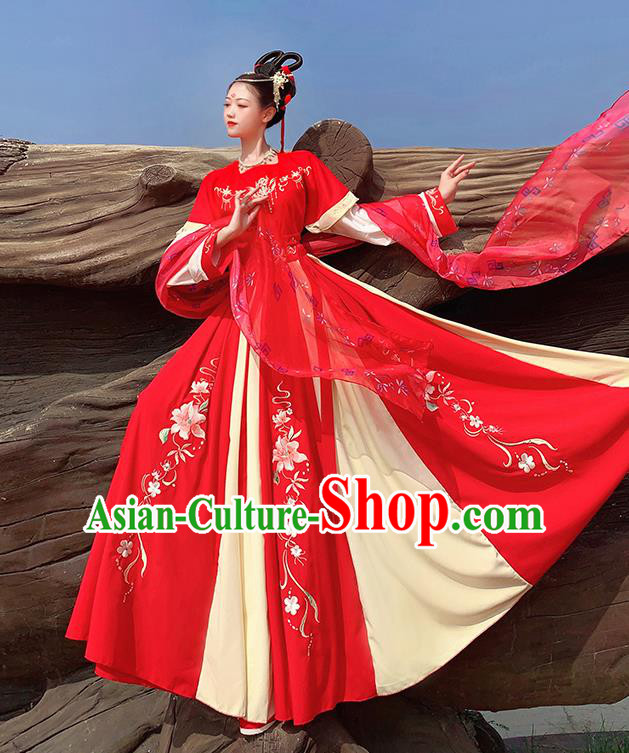 Traditional China Tang Dynasty Historical Costumes Ancient Court Princess Red Hanfu Dress Clothing