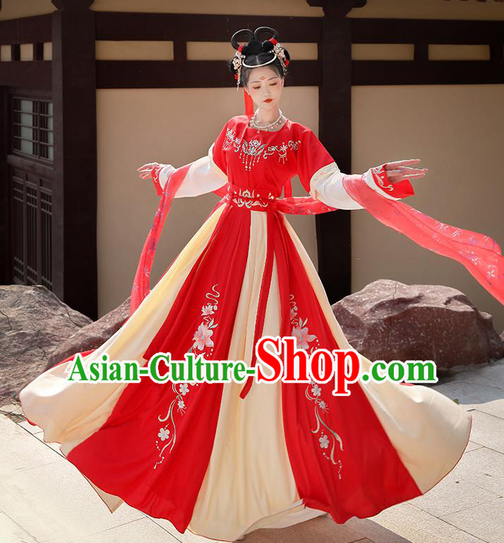 Traditional China Tang Dynasty Historical Costumes Ancient Court Princess Red Hanfu Dress Clothing