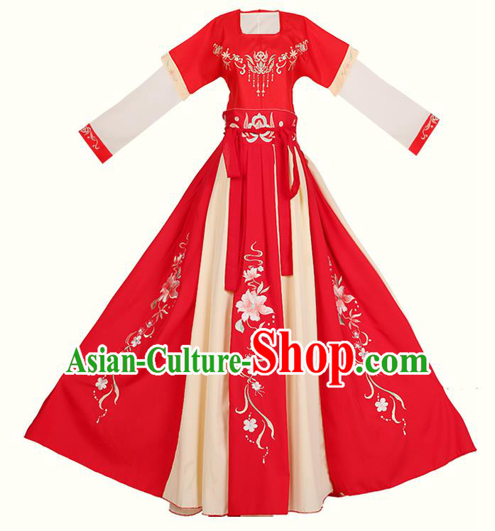 Traditional China Tang Dynasty Historical Costumes Ancient Court Princess Red Hanfu Dress Clothing