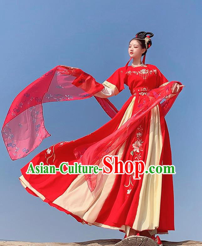 Traditional China Tang Dynasty Historical Costumes Ancient Court Princess Red Hanfu Dress Clothing