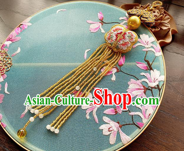 China Classical Cheongsam Yellow Beads Tassel Breastpin Accessories Traditional Embroidered Brooch