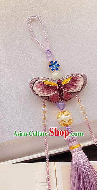 China Accessories Traditional Embroidered Butterfly Brooch Classical Cheongsam Purple Tassel Pendant