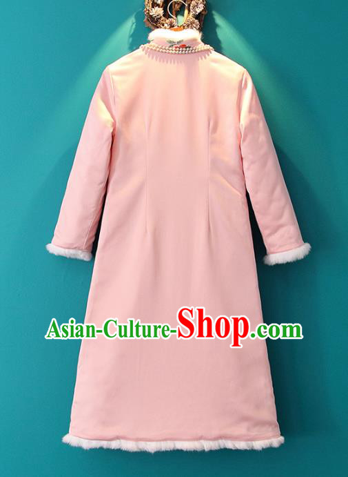 Chinese Embroidered Pink Cotton Padded Coat National Outer Garment Tang Suit Winter Costume