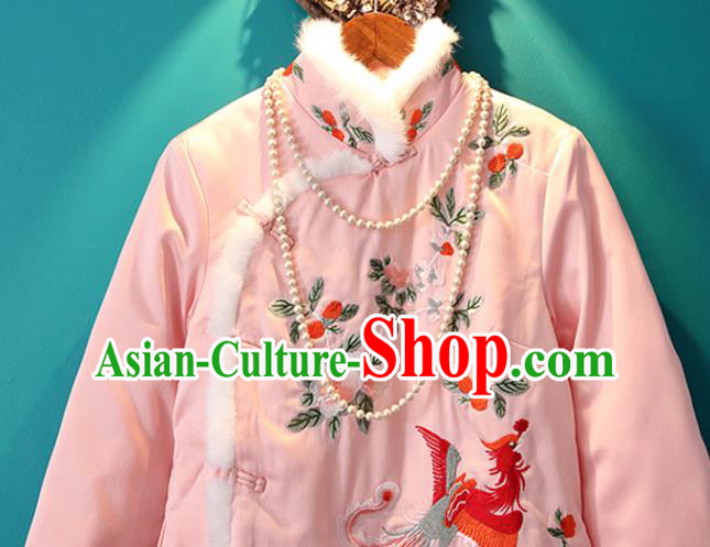 Chinese Embroidered Pink Cotton Padded Coat National Outer Garment Tang Suit Winter Costume