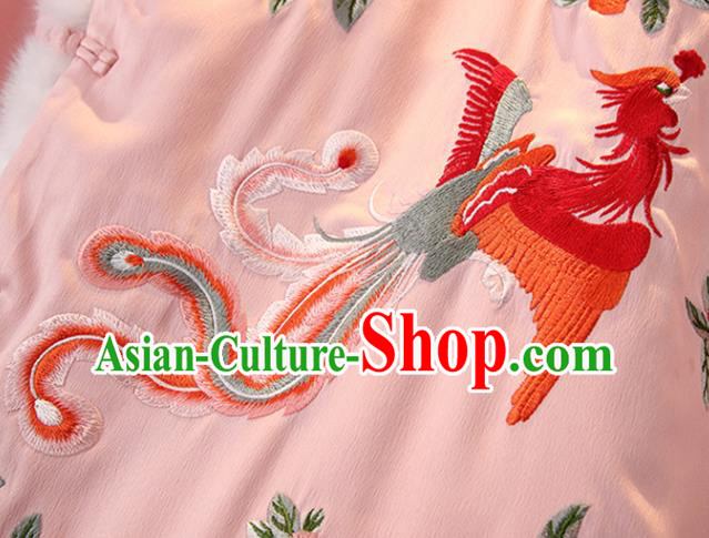 Chinese Embroidered Pink Cotton Padded Coat National Outer Garment Tang Suit Winter Costume