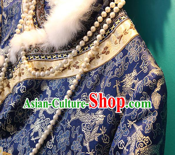 Chinese Tang Suit Royalblue Cotton Padded Jacket Embroidered Coat National Outer Garment