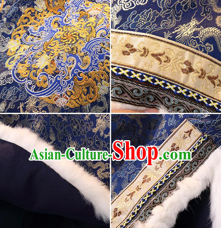 Chinese Tang Suit Royalblue Cotton Padded Jacket Embroidered Coat National Outer Garment