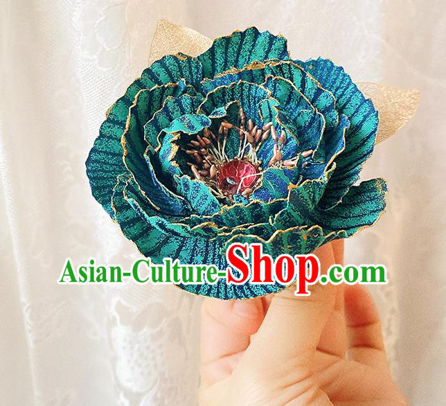 China Traditional Blue Peony Corsage Cheongsam Accessories Classical Flower Brooch